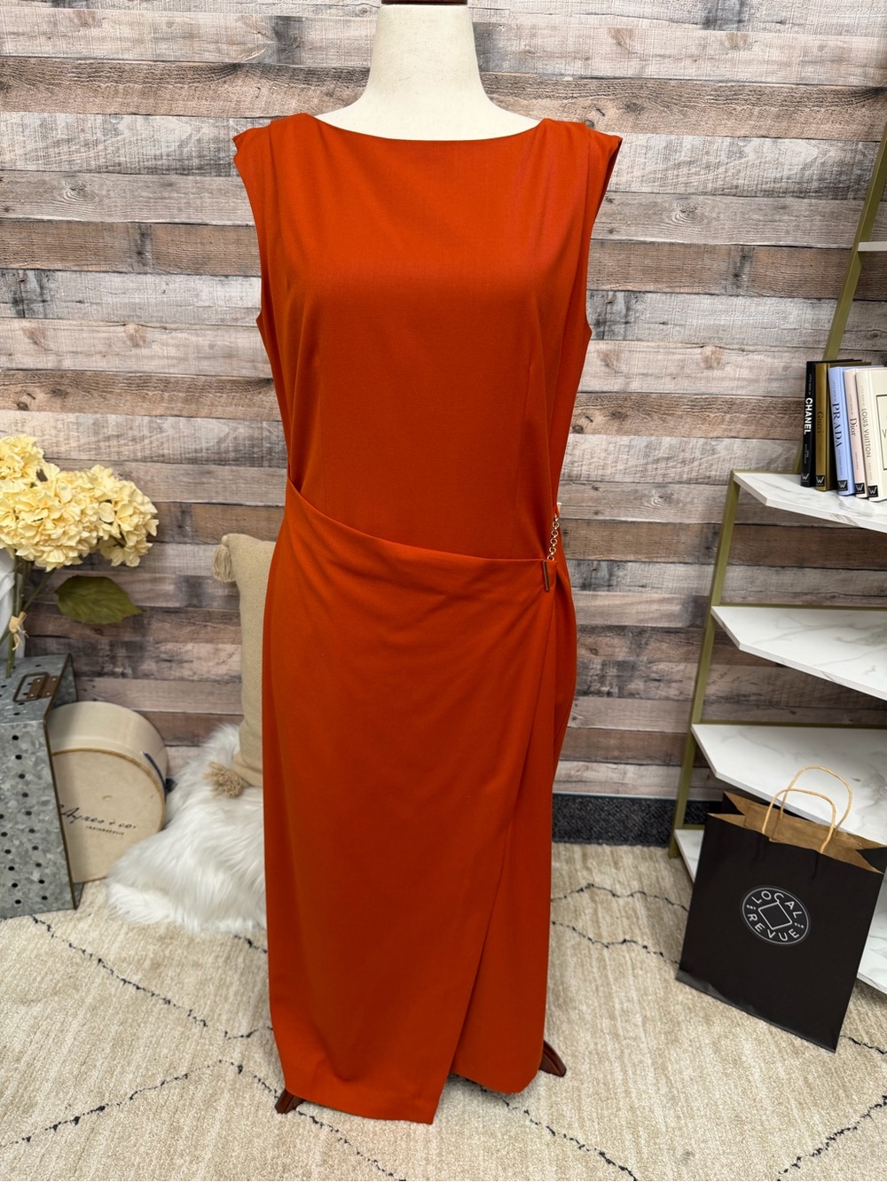 Ann Taylor Orange Sleeveless Dress with Gold Accent